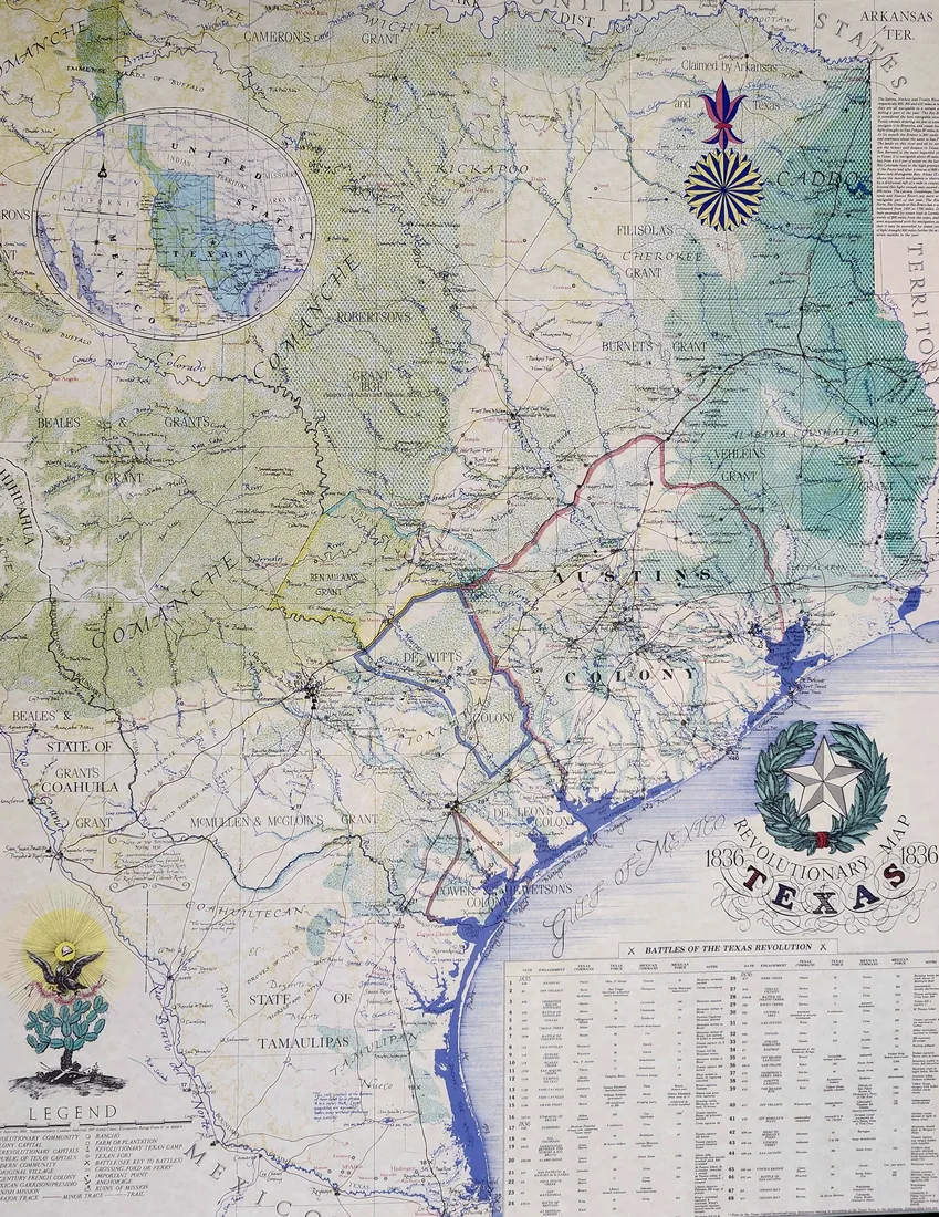 Historic map of Texas reflecting BTP Survey Group's deep Texas roots