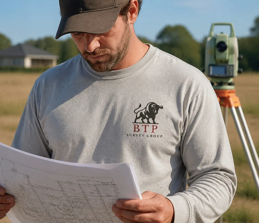 BTP surveyor reviewing a boundary survey plat in Texas