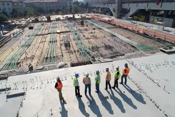 BTP construction staking crew on an active job site
