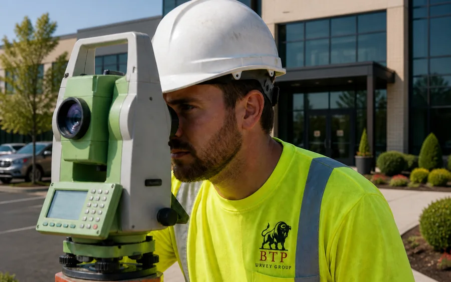 BTP surveyor performing ALTA/NSPS land title survey at a commercial property